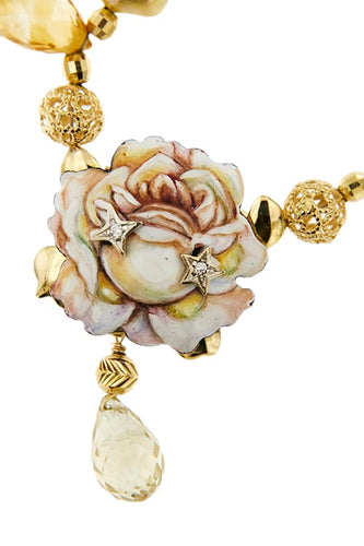 Gabriella Rivalta - Collier en or jaune, perles, citrines, tourmalines et diamants 58 Facettes 40248