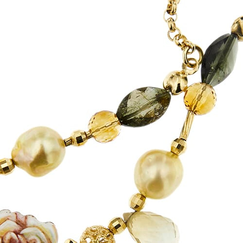 Gabriella Rivalta - Collier en or jaune, perles, citrines, tourmalines et diamants 58 Facettes 40248