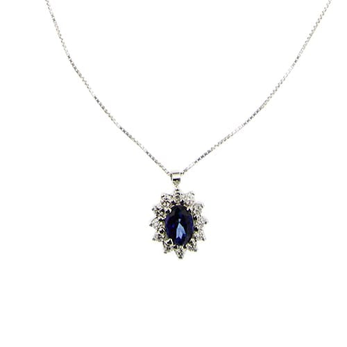 Collier avec pendentif fleur en or blanc, saphir et diamants 58 Facettes 42901