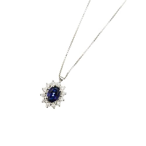 Collier avec pendentif fleur en or blanc, saphir et diamants 58 Facettes 42901