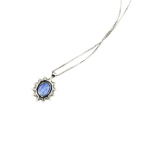 Collier avec pendentif fleur en or blanc, saphir et diamants 58 Facettes 42901