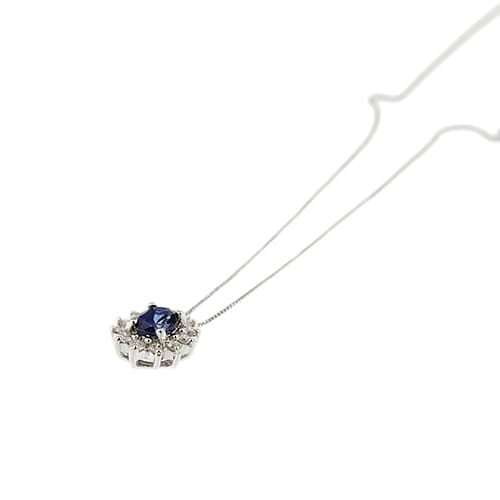 Collier avec pendentif fleur en or blanc, saphir et diamants 58 Facettes 42901