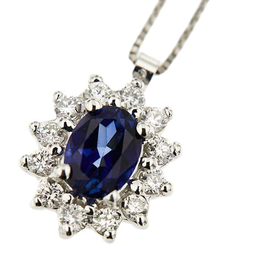 Collier avec pendentif fleur en or blanc, saphir et diamants 58 Facettes 42901