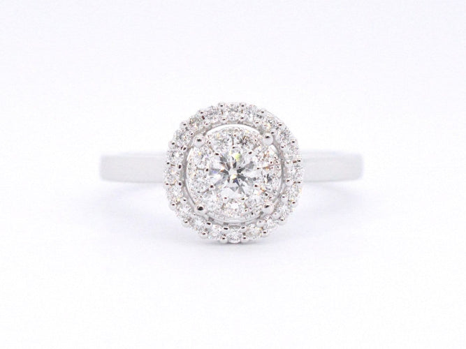 53 Bague halo en or blanc sertie de diamants 58 Facettes 1008