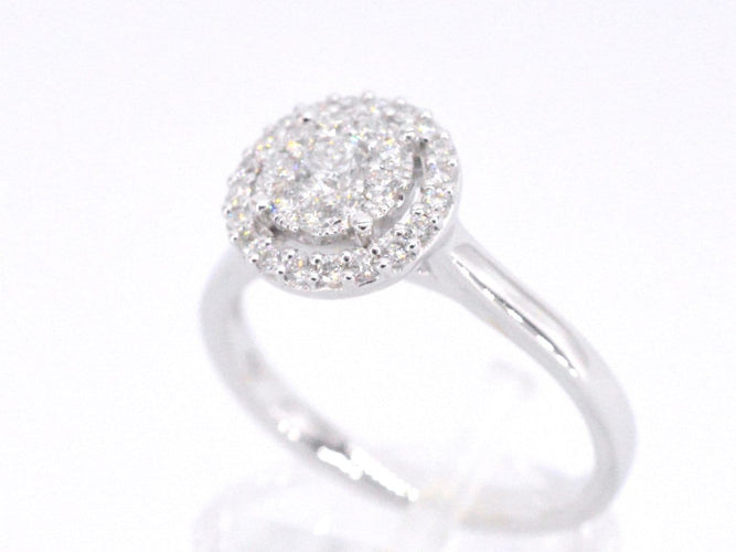 53 Bague halo en or blanc sertie de diamants 58 Facettes 1008