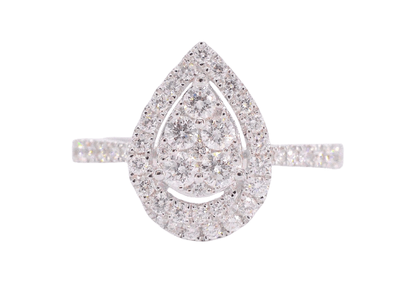 53 Bague halo en or blanc avec diamant poire 58 Facettes 1010