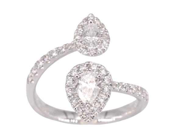 53 Bague ligne en or blanc avec diamants poire et brillants, 1,25 ct 58 Facettes 1012