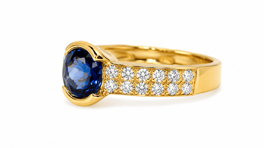 52 Bague saphir de Ceylan et diamants en or jaune 18K 58 Facettes
