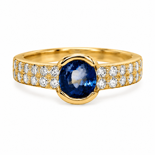 52 Bague saphir de Ceylan et diamants en or jaune 18K 58 Facettes