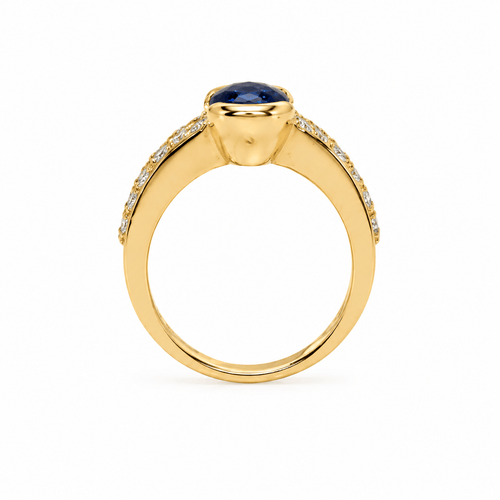 52 Bague saphir de Ceylan et diamants en or jaune 18K 58 Facettes