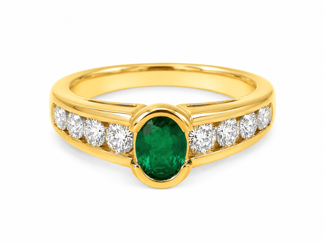 50 Bague en or jaune, émeraude ovale et diamants 58 Facettes F4834