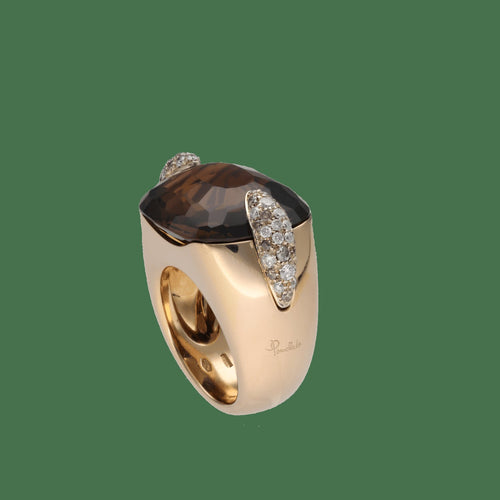 57 Pomellato Pin Up - Bague en or rose, quartz fumé et diamants 58 Facettes FB11893