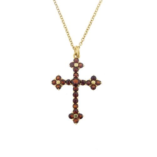 Collier Collier croix - Pendentif en or jaune 18 ct et grenats 58 Facettes 14894