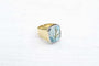 Bague 53 Bague chevalière aigue-marine en or jaune 18k et platine 58 Facettes 23765 / 23769