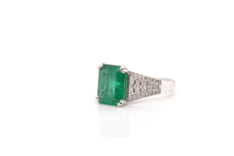 Bague 51 Bague Art déco émeraude et diamants en platine 58 Facettes 21498 / 23389
