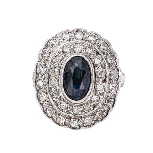 53 Bague Pompadour en or blanc et platine, saphir et diamants 58 Facettes 5450151CN