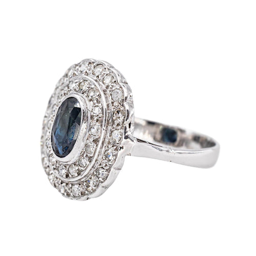 53 Bague Pompadour en or blanc et platine, saphir et diamants 58 Facettes 5450151CN