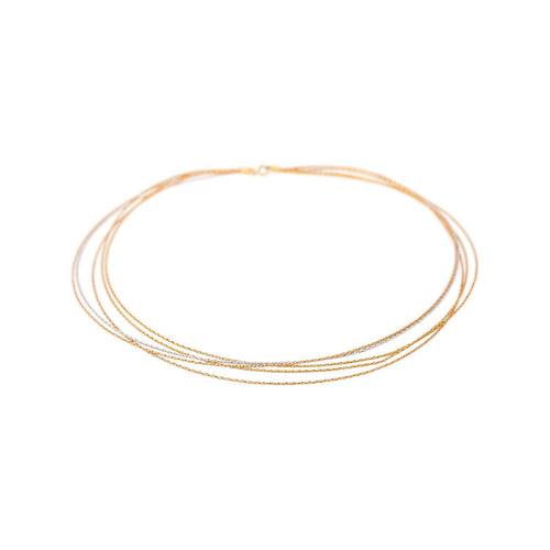 Collier maille tressée en or jaune, rose et blanc 58 Facettes 5729958CN