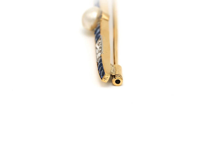 Broche Art déco en or jaune 18 carats, saphirs, perle et diamants 58 Facettes 23044