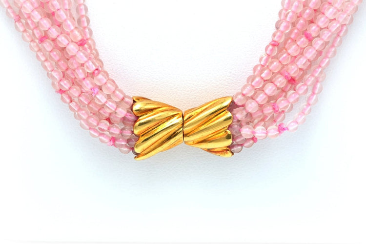 Collier en perles de quartz rose et or jaune 18 carats 58 Facettes 23062