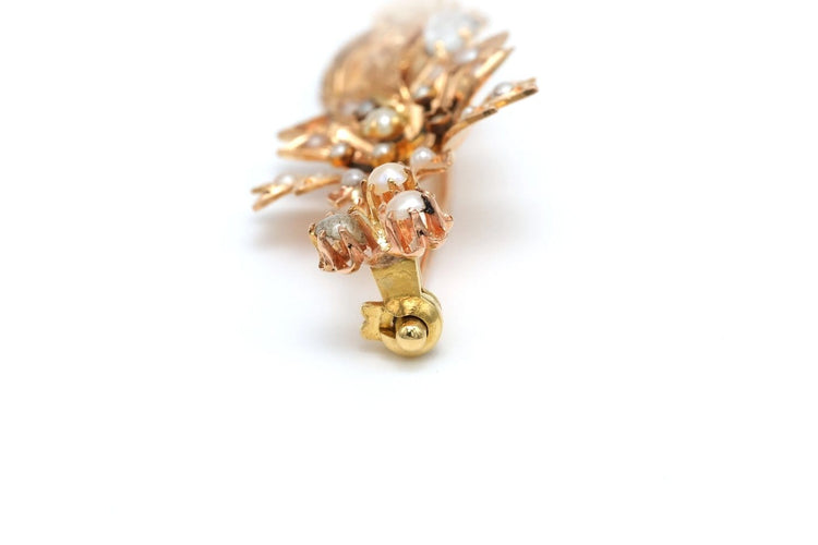 Broche Art Nouveau en or jaune 18 carats, perles et strass 58 Facettes 20187