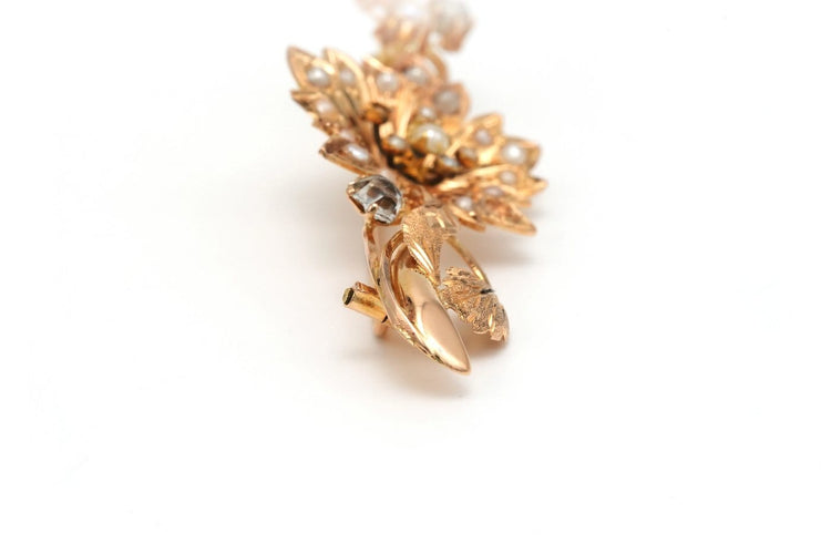 Broche Art Nouveau en or jaune 18 carats, perles et strass 58 Facettes 20187