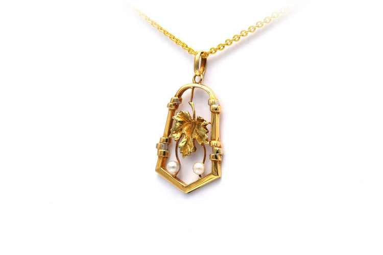 Art Nouveau - Pendentif en or jaune 18 carats et perles 58 Facettes 20414