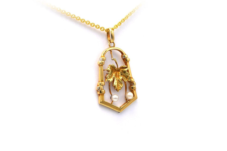 Art Nouveau - Pendentif en or jaune 18 carats et perles 58 Facettes 20414