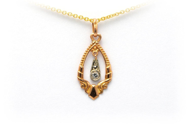 Pendentif Art déco en or jaune et blanc 18 carats et strass 58 Facettes B372