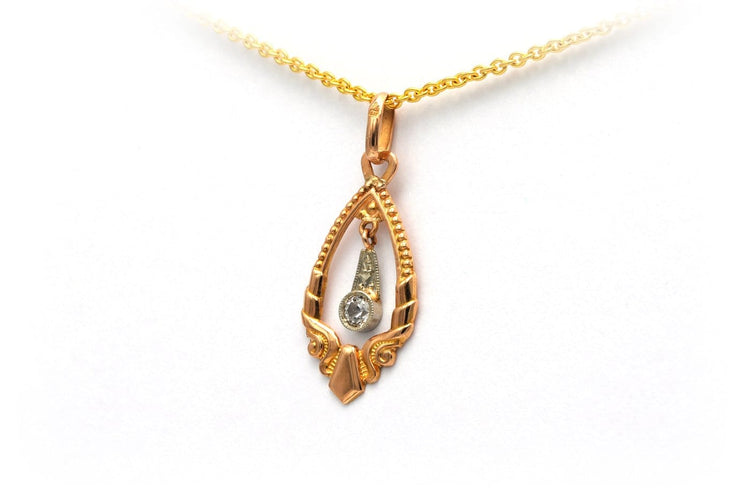 Pendentif Art déco en or jaune et blanc 18 carats et strass 58 Facettes B372