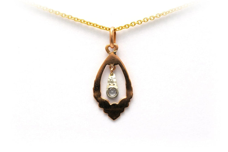 Pendentif Art déco en or jaune et blanc 18 carats et strass 58 Facettes B372