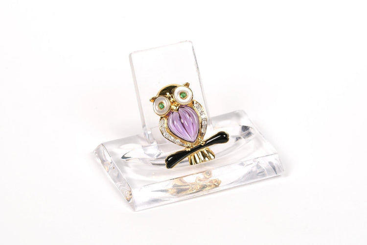 Broche Hibou en or jaune 18 carats, pierres multiples et diamants 58 Facettes 21491