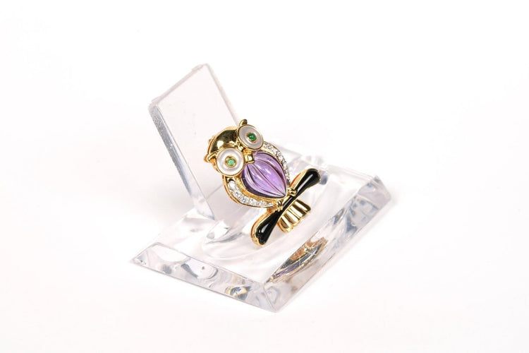 Broche Hibou en or jaune 18 carats, pierres multiples et diamants 58 Facettes 21491