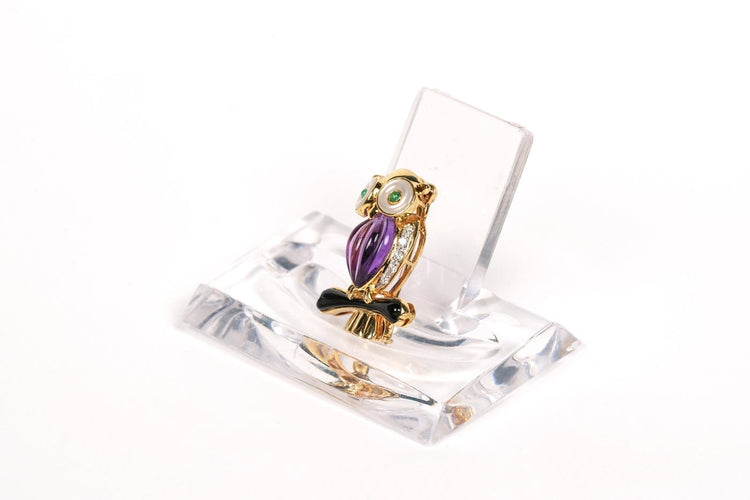 Broche Hibou en or jaune 18 carats, pierres multiples et diamants 58 Facettes 21491