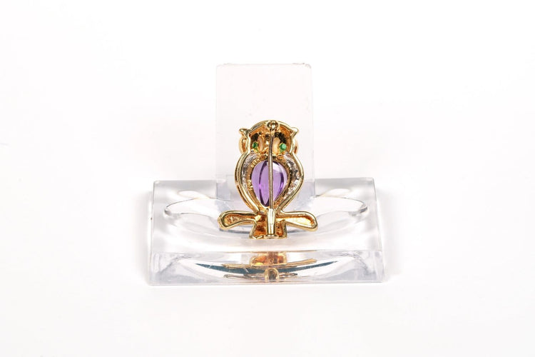 Broche Hibou en or jaune 18 carats, pierres multiples et diamants 58 Facettes 21491