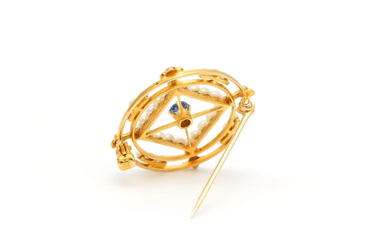 Art Nouveau - Broche en or jaune 18 carats, saphir et perles 58 Facettes 22301