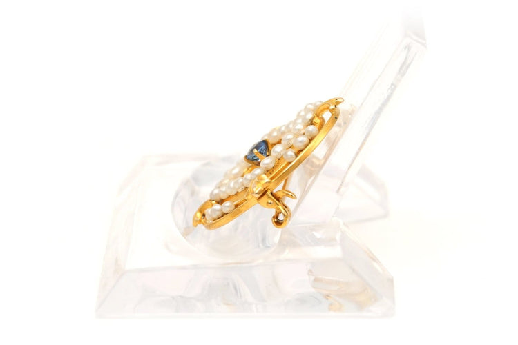Art Nouveau - Broche en or jaune 18 carats, saphir et perles 58 Facettes 22301