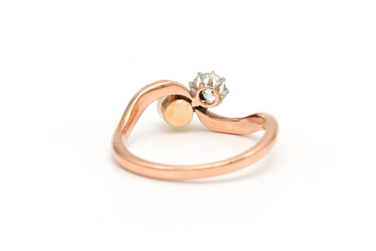 56 Art Nouveau - Bague en or rose, perle et diamant 58 Facettes 21427