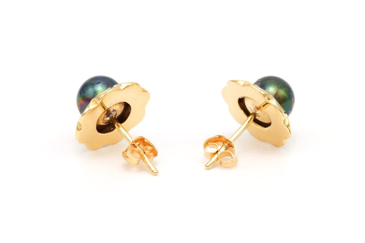 Boucles d'oreilles 1970 en or jaune 18 carats et perles de Tahiti 58 Facettes B547
