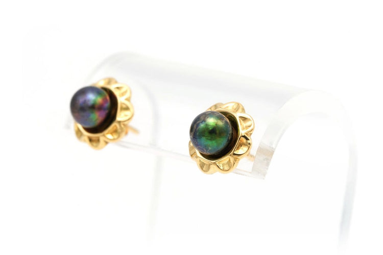 Boucles d'oreilles 1970 en or jaune 18 carats et perles de Tahiti 58 Facettes B547