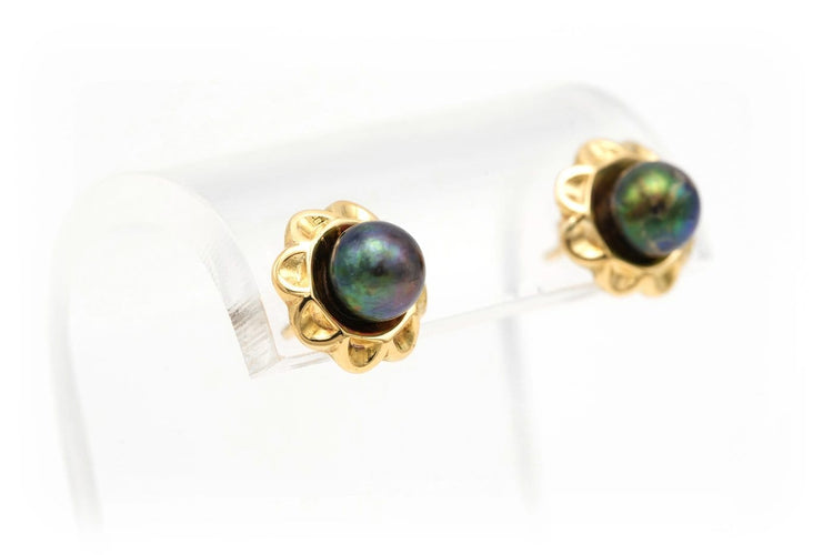 Boucles d'oreilles 1970 en or jaune 18 carats et perles de Tahiti 58 Facettes B547