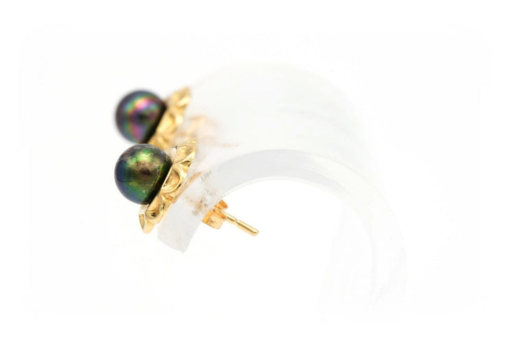 Boucles d'oreilles 1970 en or jaune 18 carats et perles de Tahiti 58 Facettes B547