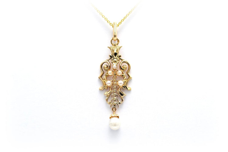Pendentif Art déco en or jaune 18 carats et perles 58 Facettes 22598