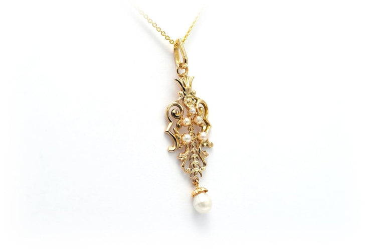 Pendentif Art déco en or jaune 18 carats et perles 58 Facettes 22598