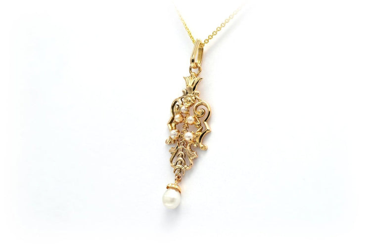 Pendentif Art déco en or jaune 18 carats et perles 58 Facettes 22598