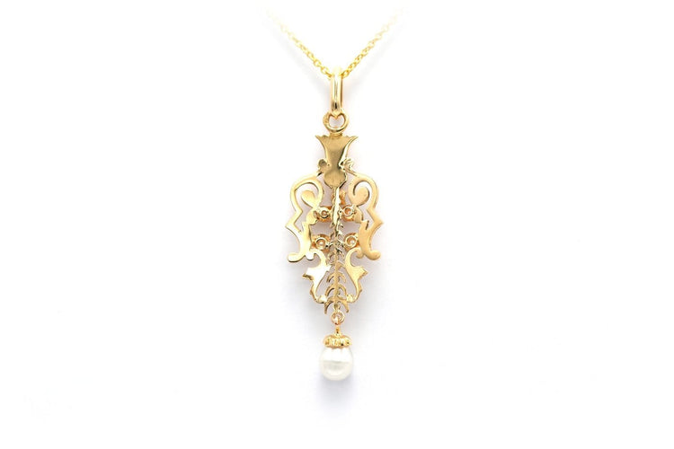Pendentif Art déco en or jaune 18 carats et perles 58 Facettes 22598