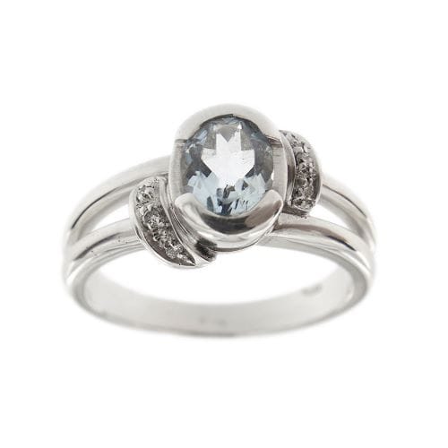 Bague Bague - Aigue-marine et diamants en or blanc 18 ct 58 Facettes 21456