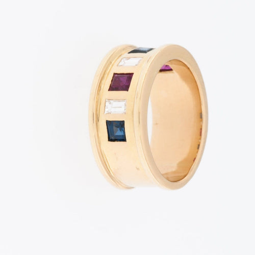 54 Bague vintage suisse en or jaune, diamant, saphir et rubis 58 Facettes A1535