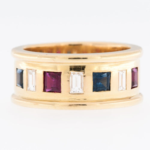 54 Bague vintage suisse en or jaune, diamant, saphir et rubis 58 Facettes A1535
