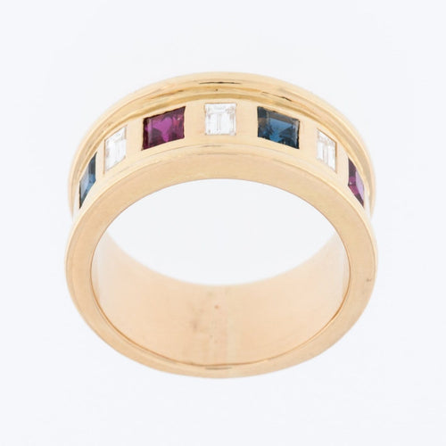 54 Bague vintage suisse en or jaune, diamant, saphir et rubis 58 Facettes A1535